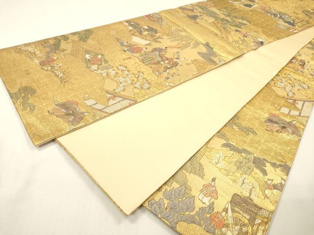 平和屋着物▼全通柄袋帯 平安人物文 金糸 正絹 逸品 DABH7149fe