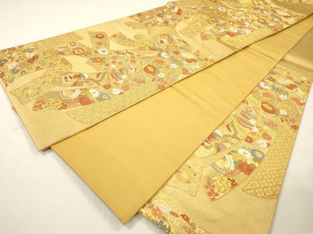 平和屋着物▼六通柄袋帯 唐織 吉祥束ね熨斗花鳥文 金糸 正絹 逸品 DABH7175fe