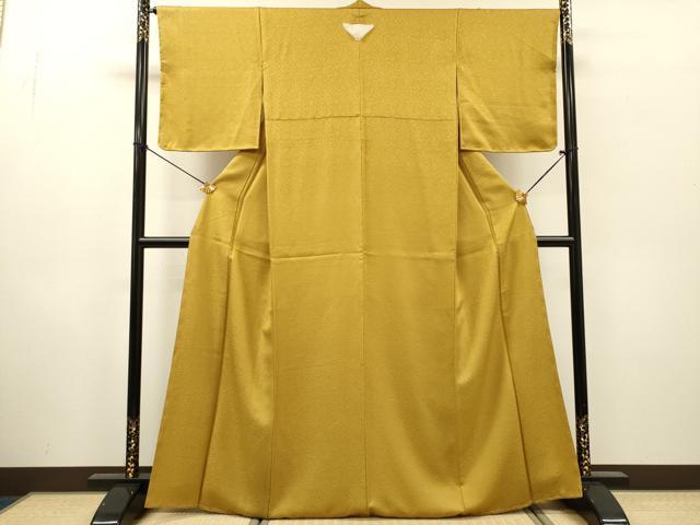 平和屋着物●上質な色無地 霞地紋 芥子色 正絹 逸品 未使用 DABH7179fe