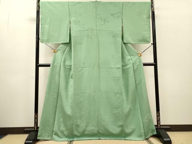平和屋着物●上質な色無地 雲取り芝花地紋 錆青磁色 正絹 逸品 未使用 DABH7180fe