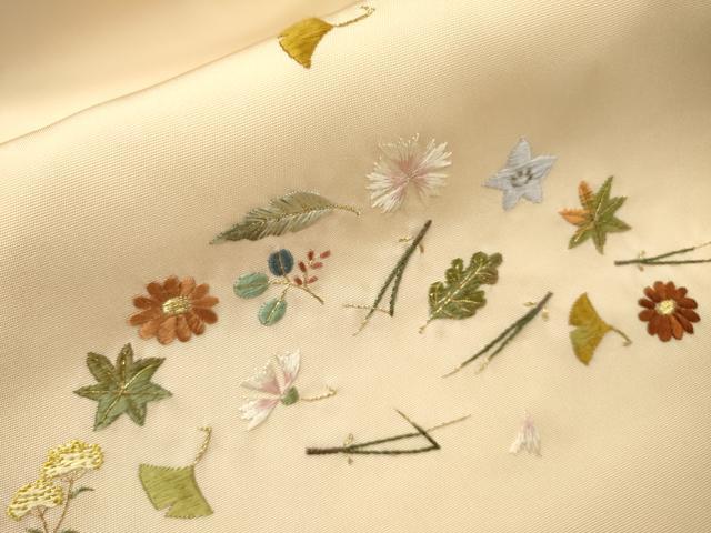 平和屋着物●塩瀬 九寸名古屋帯 総刺繍 吹き寄せ花文 金糸 正絹 逸品 DABH7196fe