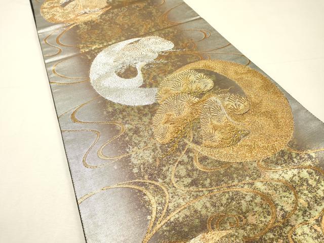平和屋着物▼六通柄袋帯 飛鶴松文 吟彩シルク箔 正絹 逸品 DABH7216fe
