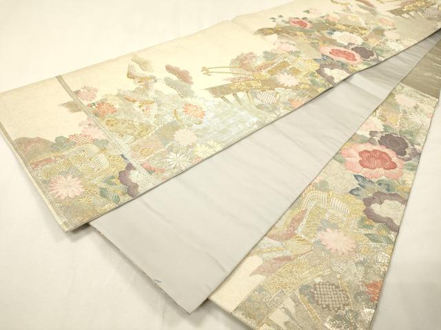 平和屋着物▼六通柄袋帯 唐織 片輪車飛鶴花文 金銀糸 正絹 逸品 DABH7217fe