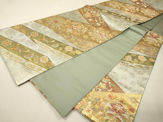 平和屋着物▼六通柄袋帯 唐織 向かい鳥花唐草文 金銀糸 正絹 逸品 DABH7239fe