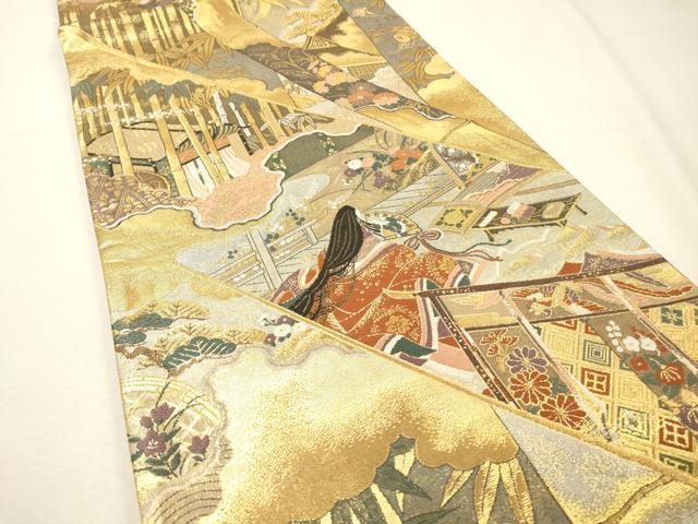 平和屋着物▼全通全景柄袋帯 平安人物風景文 金銀糸 正絹 逸品 DABH7245fe