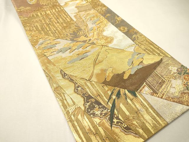 平和屋着物▼全通全景柄袋帯 平安人物風景文 金銀糸 正絹 逸品 DABH7245fe