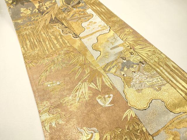 平和屋着物▼全通全景柄袋帯 平安人物風景文 金銀糸 正絹 逸品 DABH7245fe
