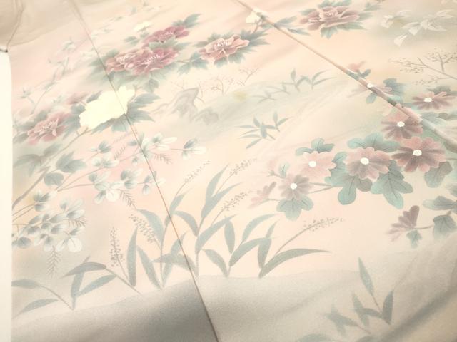 平和屋着物▼訪問着 刺繍 手描き 枝花 暈し染 正絹 逸品 未使用 DABH7252fe