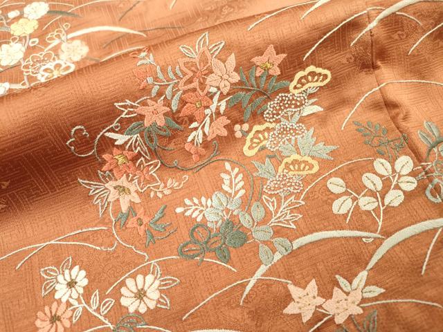 平和屋着物▼中国三大刺繍 相良刺繍 総刺繍 訪問着 芝花文 暈し染 金糸 正絹 逸品 DABH7256fe