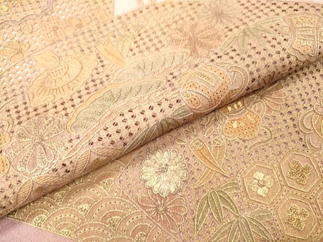 平和屋着物▼中国三大刺繍 スワトウ刺繍 汕頭刺繍 総刺繍 訪問着 流水宝尽くし地紙花文 暈し染 金彩 正絹 逸品 DABH7269fe