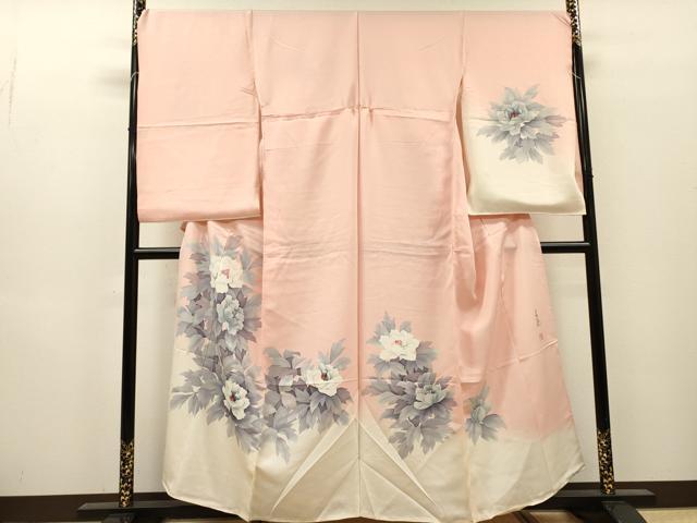 平和屋着物▼訪問着 作家物 手描き 薔薇 暈し染 仮絵羽 正絹 逸品 未使用 DABH7274fe