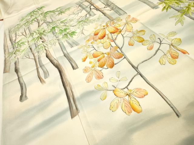 平和屋着物▼日展作家 寺島節朗 訪問着 手描き 樹林文 暈し染 そごう百貨店扱い 正絹 逸品 DABH7276fe