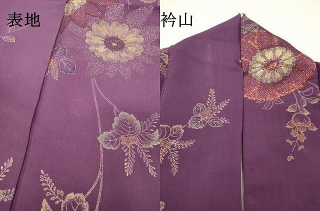 平和屋着物▼上質なお召 寿光織 草花 金糸 正絹 逸品 DABH7277fe
