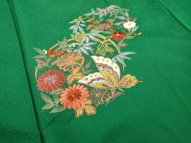平和屋着物▼中国三大刺繍 スワトウ刺繍 汕頭刺繍 総刺繍 振袖 舞蝶花丸文 暈し染 金銀糸 正絹 逸品 DABH7278fe
