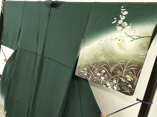 平和屋着物▼螺鈿作家 藤本隆士 訪問着 螺鈿 手描き 飛鶴草花文 暈し染 金銀彩 正絹 逸品 DABH7279fe
