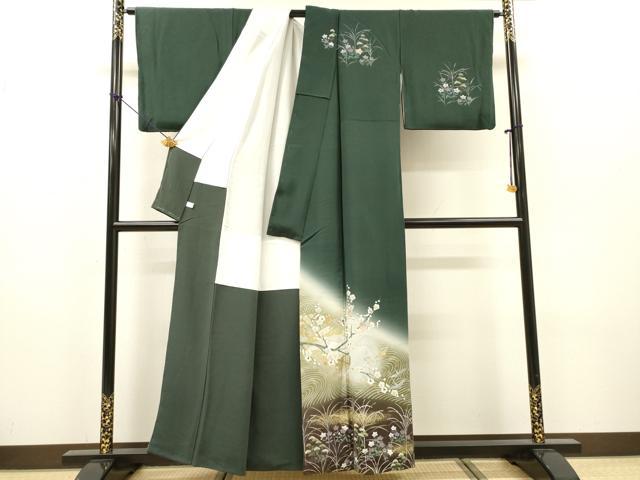 平和屋着物▼螺鈿作家 藤本隆士 訪問着 螺鈿 手描き 飛鶴草花文 暈し染 金銀彩 正絹 逸品 DABH7279fe