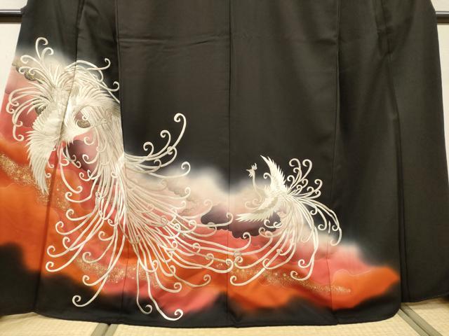 平和屋着物▼豪華黒留袖 刺繍 鳳凰 暈し染 銀糸 正絹 逸品 DABH7281fe