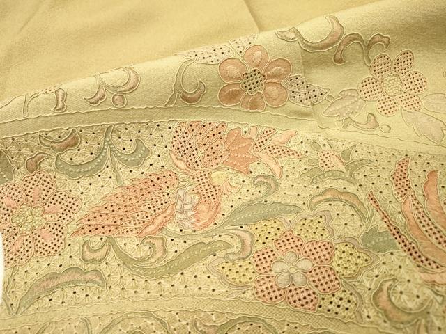 平和屋着物▼中国三大刺繍 スワトウ刺繍 汕頭刺繍 総刺繍 訪問着 鳳凰花唐草文 暈し染 正絹 逸品 DABH7284fe