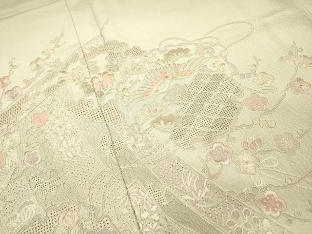 平和屋着物▼中国三大刺繍 スワトウ刺繍 汕頭刺繍 総刺繍 訪問着 几帳雪輪飛鶴花文 暈し染 正絹 逸品 DABH7297fe