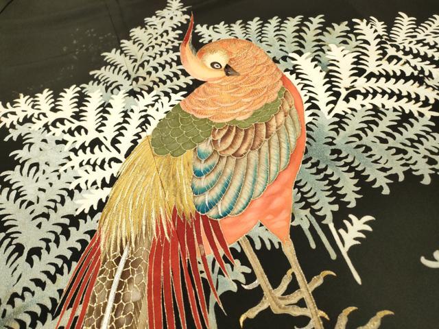 平和屋着物▼豪華黒留袖 刺繍 草葉鳥文 金銀糸 正絹 逸品 DABH7304fe