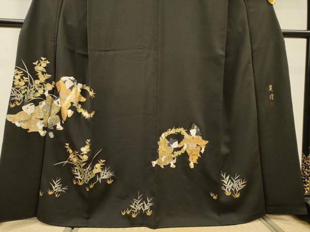 平和屋着物▼豪華黒留袖 螺鈿 作家物 手描き 童子遊び 金銀彩 正絹 逸品 DABH7306fe