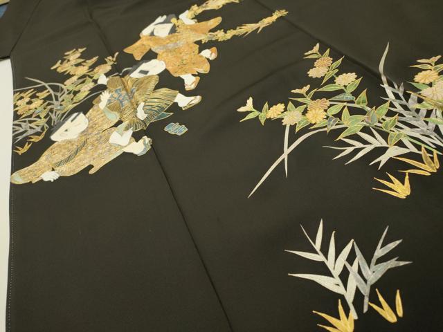 平和屋着物▼豪華黒留袖 螺鈿 作家物 手描き 童子遊び 金銀彩 正絹 逸品 DABH7306fe
