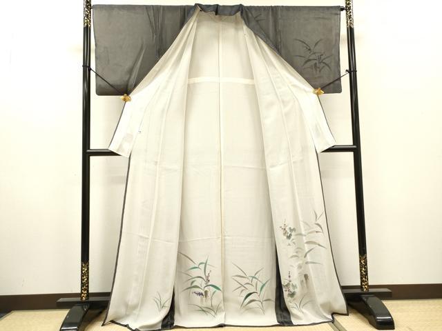 平和屋着物▽訪問着 無双 紗袷 紗×絽 手描き 南天文 白鷺 金彩 ロング丈 正絹 逸品 DABH7321fe