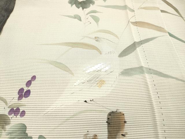 平和屋着物▽訪問着 無双 紗袷 紗×絽 手描き 南天文 白鷺 金彩 ロング丈 正絹 逸品 DABH7321fe