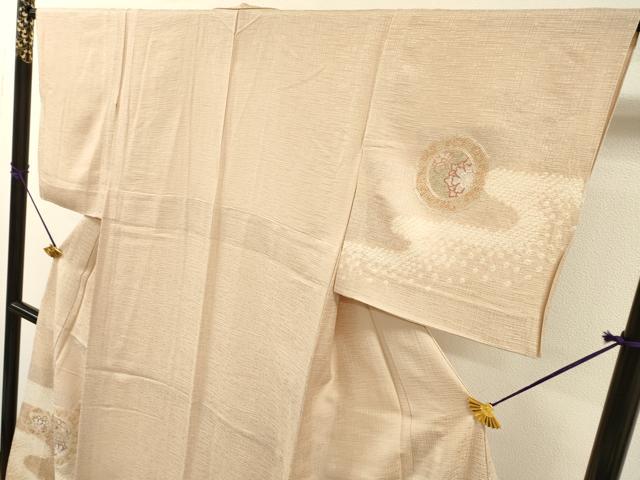 平和屋着物▽中国三大刺繍 スワトウ刺繍 汕頭刺繍 訪問着 単衣 絞り 道長花絵皿 金銀彩 正絹 逸品 DABH7322fe