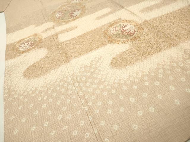 平和屋着物▽中国三大刺繍 スワトウ刺繍 汕頭刺繍 訪問着 単衣 絞り 道長花絵皿 金銀彩 正絹 逸品 DABH7322fe