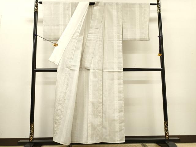 平和屋着物▽本塩沢 単衣 110亀甲 麻の葉間道 正絹 逸品 DABH7323fe