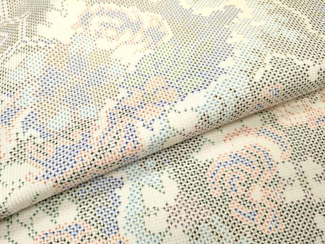 平和屋着物▽本場大島紬 白大島 単衣 7マルキ 草花 正絹 逸品 DABH7359fe