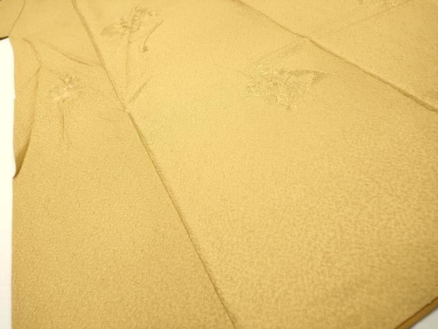 平和屋着物▼中国三大刺繍 スワトウ刺繍 汕頭刺繍 総刺繍 無地絵羽訪問着 扇面花文 芥子色 正絹 逸品 DABH7374fe