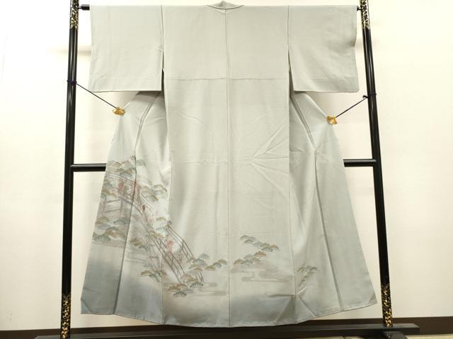平和屋着物▼中国三大刺繍 スワトウ刺繍 汕頭刺繍 総刺繍 訪問着 渡り橋人物風景文 暈し染 金糸 正絹 逸品 DABH7375fe