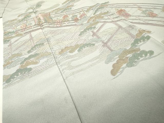 平和屋着物▼中国三大刺繍 スワトウ刺繍 汕頭刺繍 総刺繍 訪問着 渡り橋人物風景文 暈し染 金糸 正絹 逸品 DABH7375fe