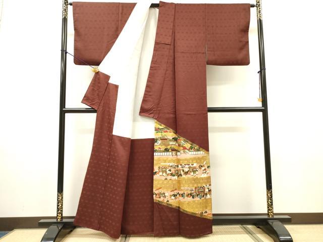 平和屋着物●松尾光琳 色留袖 駒刺繍 人物風景文 雁金本金箔 保証書付き 正絹 逸品 DABH7380fe
