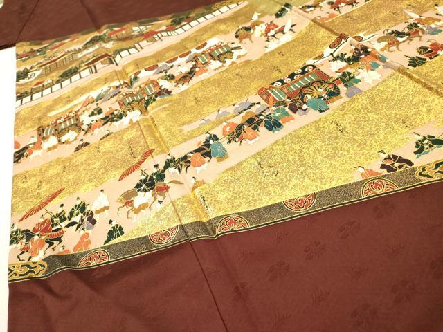 平和屋着物●松尾光琳 色留袖 駒刺繍 人物風景文 雁金本金箔 保証書付き 正絹 逸品 DABH7380fe