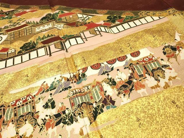平和屋着物●松尾光琳 色留袖 駒刺繍 人物風景文 雁金本金箔 保証書付き 正絹 逸品 DABH7380fe
