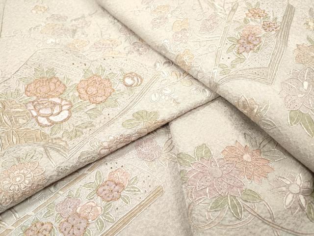 平和屋着物▼中国三大刺繍 スワトウ刺繍 汕頭刺繍 相良刺繍 総刺繍 訪問着 冊子花文 金糸 正絹 逸品 DABH7383fe
