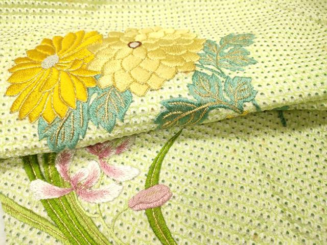 平和屋着物▼訪問着 総絞り 刺繍 笹菊花文 金糸 正絹 逸品 DABH7384fe