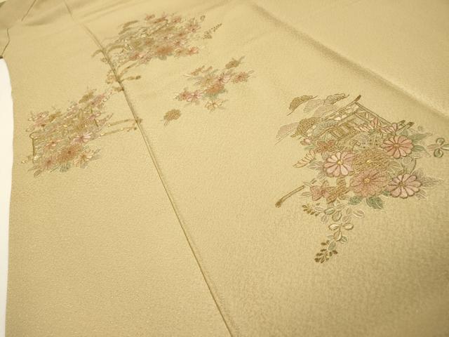 平和屋着物▼中国三大刺繍 スワトウ刺繍 汕頭刺繍 相良刺繍 総刺繍 訪問着 御所車花文 金糸 さが美扱い 正絹 逸品 DABH7385fe