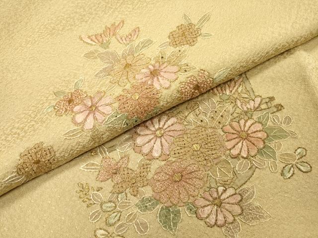 平和屋着物▼中国三大刺繍 スワトウ刺繍 汕頭刺繍 相良刺繍 総刺繍 訪問着 御所車花文 金糸 さが美扱い 正絹 逸品 DABH7385fe