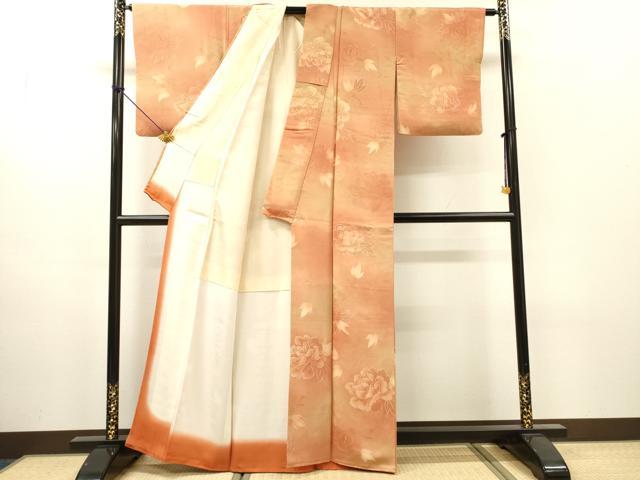 平和屋着物●上質な小紋 地紋起こし 牡丹 暈し染 正絹 逸品 DABH7386fe