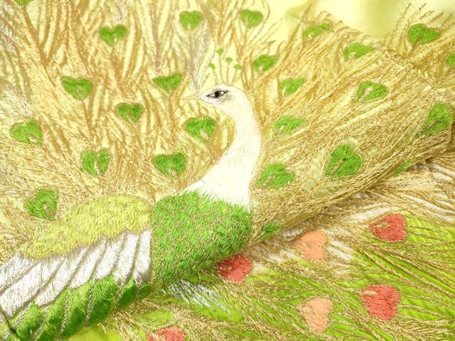 平和屋着物▼豪華振袖 総刺繍 孔雀 金銀糸 正絹 逸品 DABH7393fe