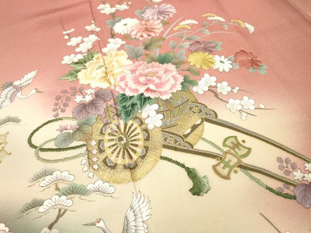 平和屋着物▼訪問着 刺繍 手描き 飛鶴花車文 暈し染 金彩 正絹 逸品 DABH7394fe