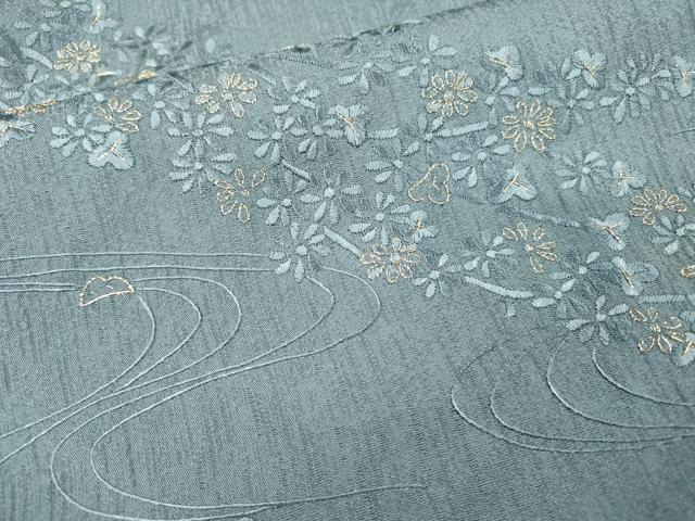 平和屋着物●訪問着 総刺繍 流水花文 金糸 正絹 逸品 未使用 DABH7398fe