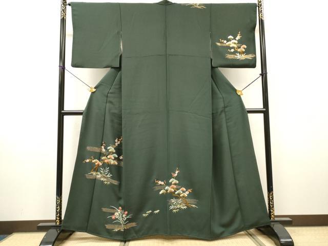 平和屋着物▼訪問着 総刺繍 霞花松文 正絹 逸品 DABH7399fe