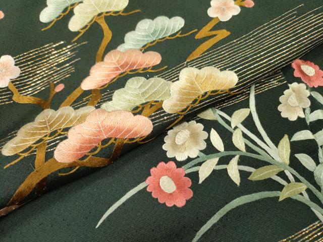 平和屋着物▼訪問着 総刺繍 霞花松文 正絹 逸品 DABH7399fe