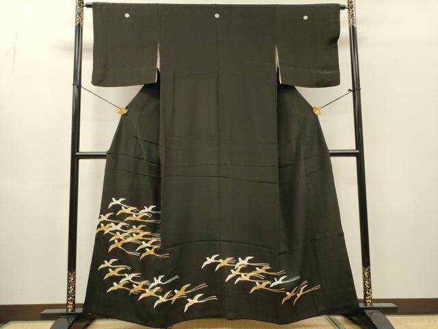 平和屋着物▼豪華黒留袖 駒刺繍 飛鳥文 金彩 正絹 逸品 DABH7402fe