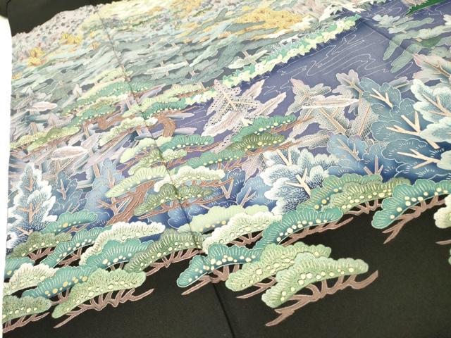 平和屋着物▼中国三大刺繍 スワトウ刺繍 汕頭刺繍 相良刺繍 蘇州刺繍 黒留袖 樹林文 正絹 逸品 DABH7410fe
